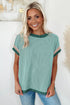 Retro Vibe Contrast Trim Corded Knit Short Sleeve Top